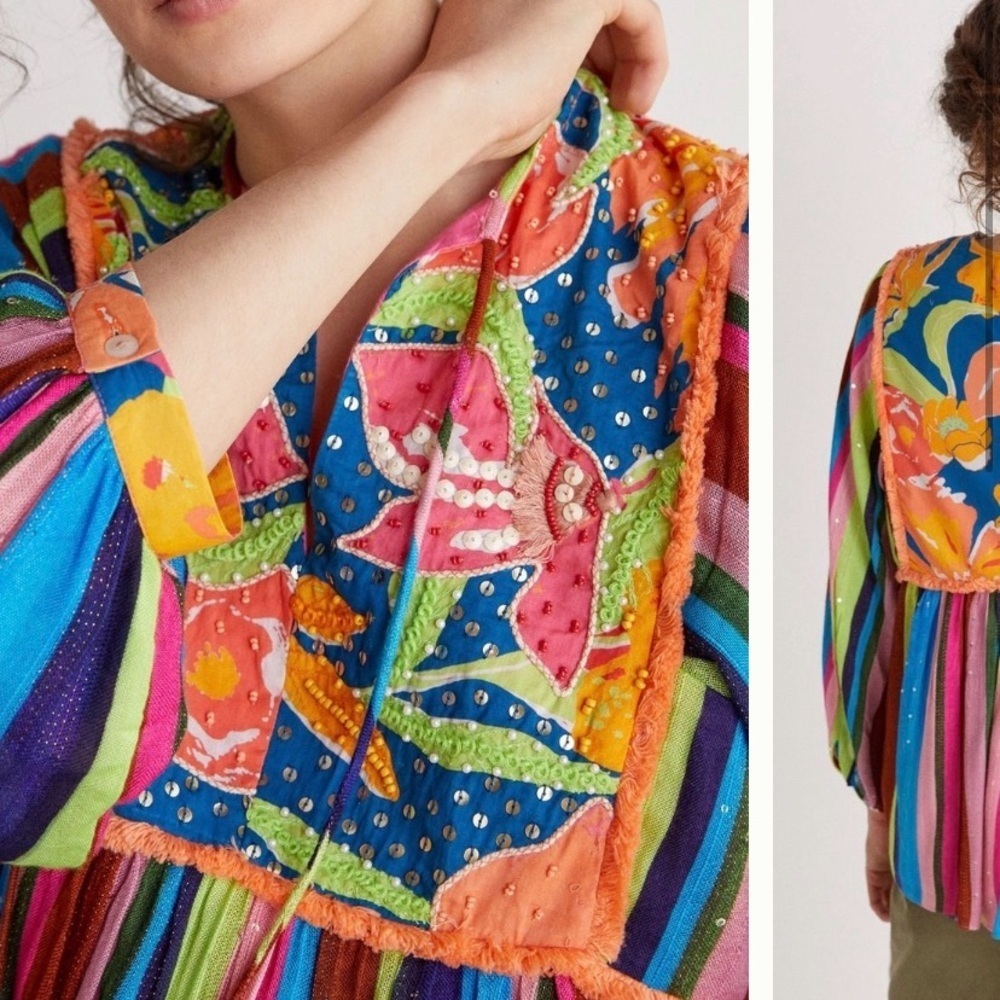 🍀SUPER UNIQUE🍀Anthropologie NWT Verb by Pallavi Singhee  Beaded  Blouse Size S. - Picture 3 of 16
